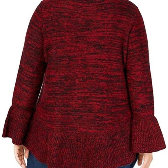 Style & Co Marled Ruffle Hem Pullover Sweater Women's Plus Size 1X Red - Picture 2 of 5